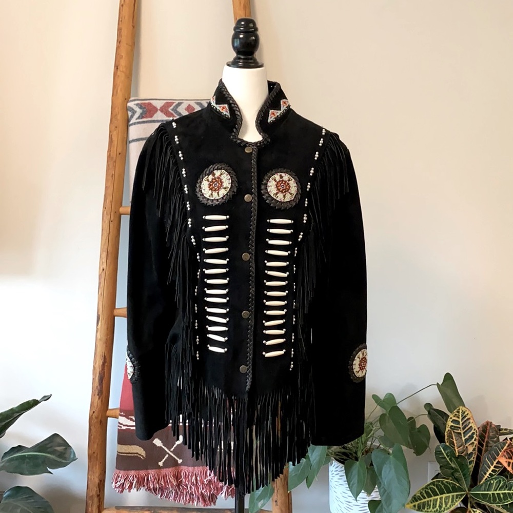 Vintage suede fringe boho jacket